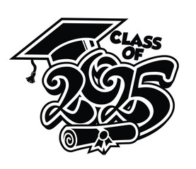 Lettering Class of 2025 for greeting, invitation card. Text for graduation design, congratulation event, T-shirt, party, high school or college graduate. Illustration, vector on transparent background