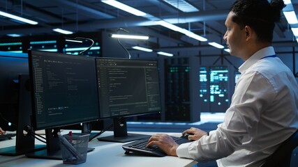 Engineer overseeing data center, making routine improvements and updates to ensure system can...