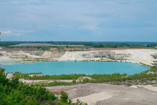 The landscape of Faxe limestone quarry in Denmark