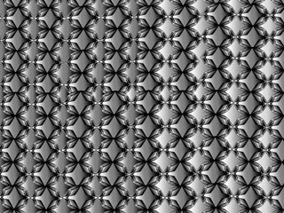a digitally created pattern with a complex, symmetrical design. The pattern consists of repeating shapes that resemble interlocking metallic or glossy structures, forming a geometric grid. 