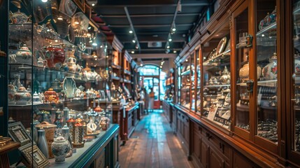 Fototapeta premium Vintage Store Display with Porcelain Antiques
