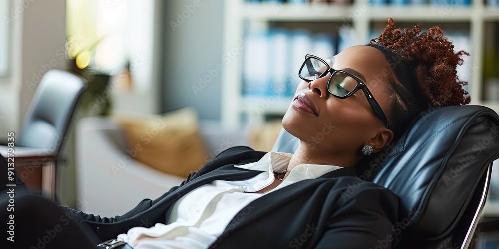 Poster african american female ceo relaxing in the office