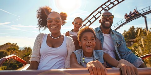 Fototapeta premium diverse family riding roller coaster 