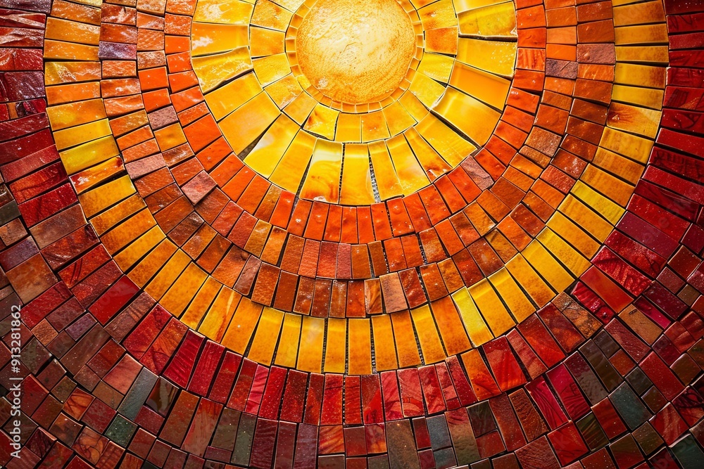 Poster colorful sunburst tiles create a radiant pattern that enhances brightness and warmth in the space. g