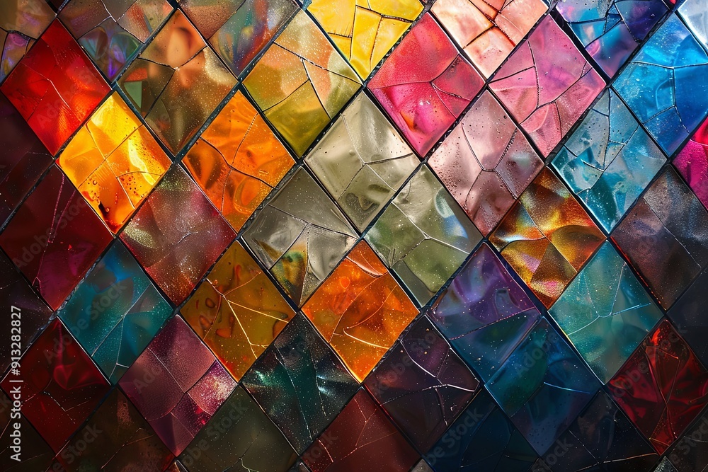 Poster vibrant diamond-shaped tiles form a mesmerizing kaleidoscope pattern in an artistic display. generat