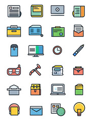 Colorful Icons Representing Office Supplies and Technology, generative ai image