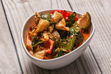 Thai red spicy curry with chicken