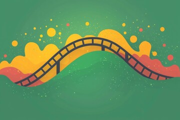 Abstract Rollercoaster with Colorful Shapes and Green Background