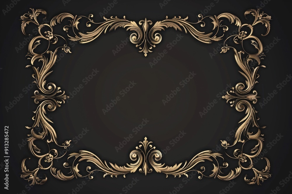 Poster ornate gold frame on a black background, perfect for framing digital art or as a design element