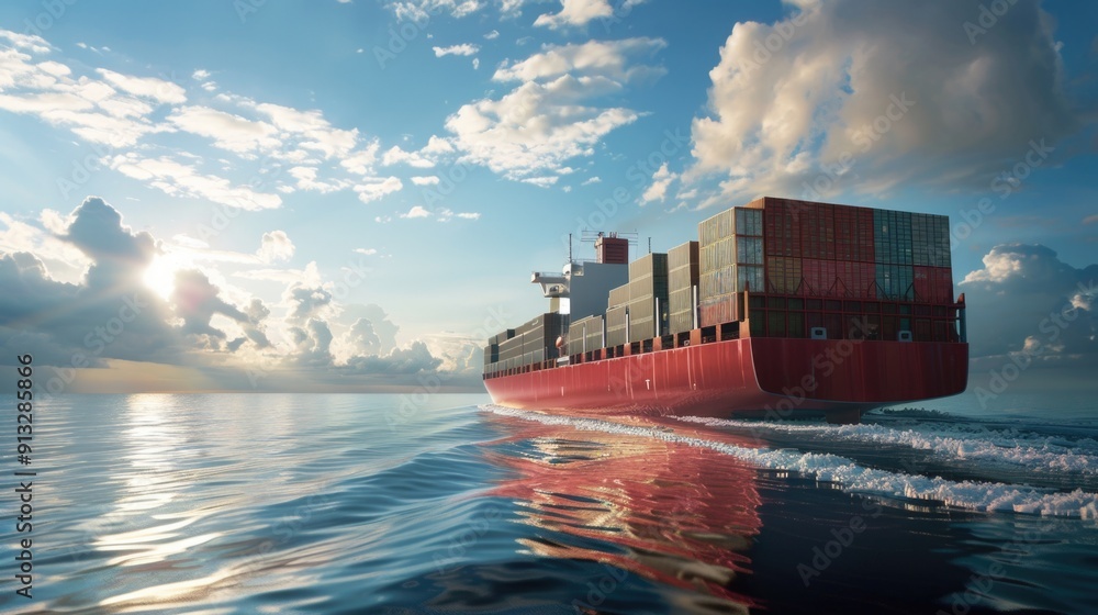Poster a large container ship sailing on the open ocean