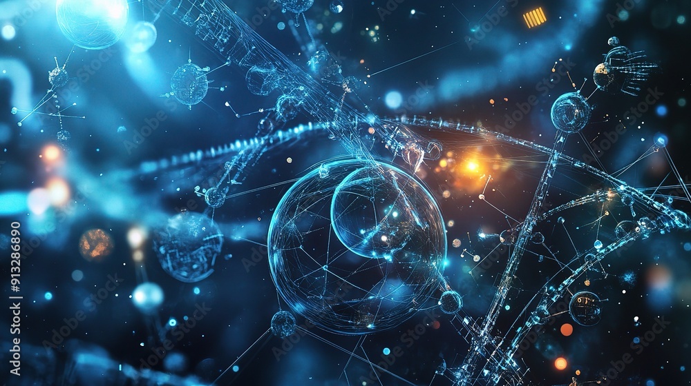 Poster molecular universe: a vibrant abstract depiction of molecular structures and interconnected networks