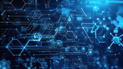 Obraz premium Digital Network: An intricate web of interconnected circuits and glowing lines represents the complex digital network, conveying the essence of modern technology, data transfer.