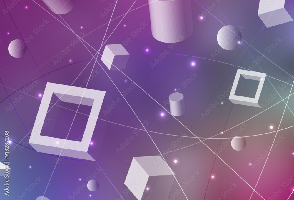 Poster light multicolor vector background with triangles, circles, cubes.