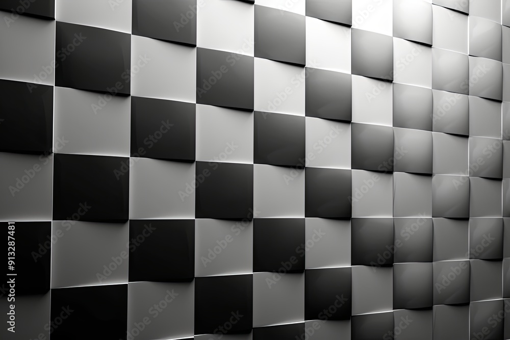 Poster a stylish gradient checkerboard pattern displayed in various shades of gray. generative ai