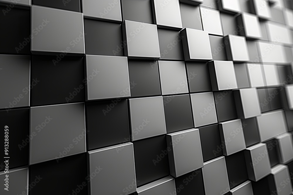 Poster an intricate arrangement of squares forming a gradient pattern in shades of gray and black enhances 