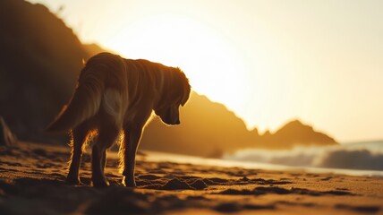A dog at the beach from behind