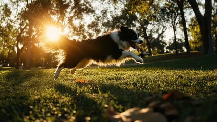A dog playing in a park in the sun