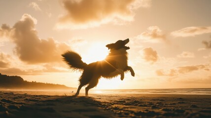 A dog playing at the beach
