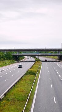View of the European route E20 on a cloudy day. Vertical