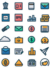 Colorful Business and Finance Icon Set, generative ai image