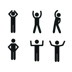 stick man, pictogram of a human figure, various poses, sports, gymnastics, flat vector illustration, on a white background