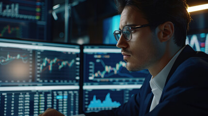Fototapeta premium Financial analyst using advanced software to predict market trends.