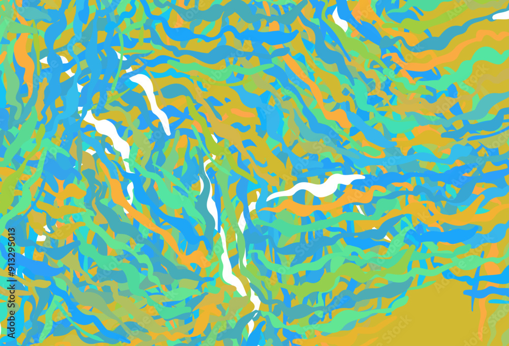 Poster light blue, yellow vector pattern with bent lines.