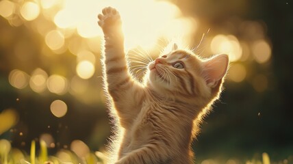 A kitten playing in a park in the sun