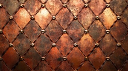 Copper metal with detailed diamond embossing and bronze texture, creating a stylish abstract background. -