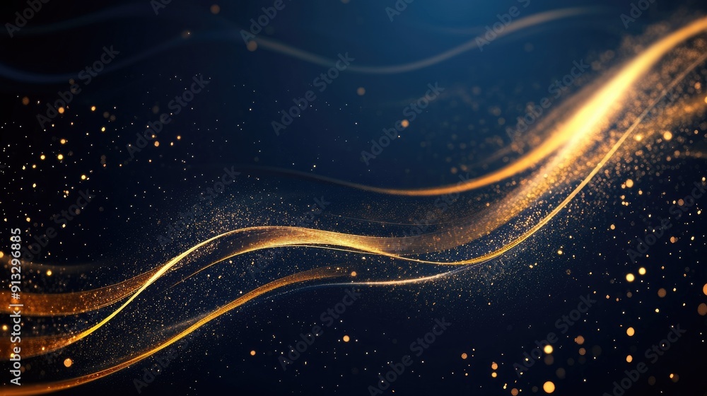Aufkleber glowing gold lines with sparkle on dark blue background, creating an elegant and dynamic effect with