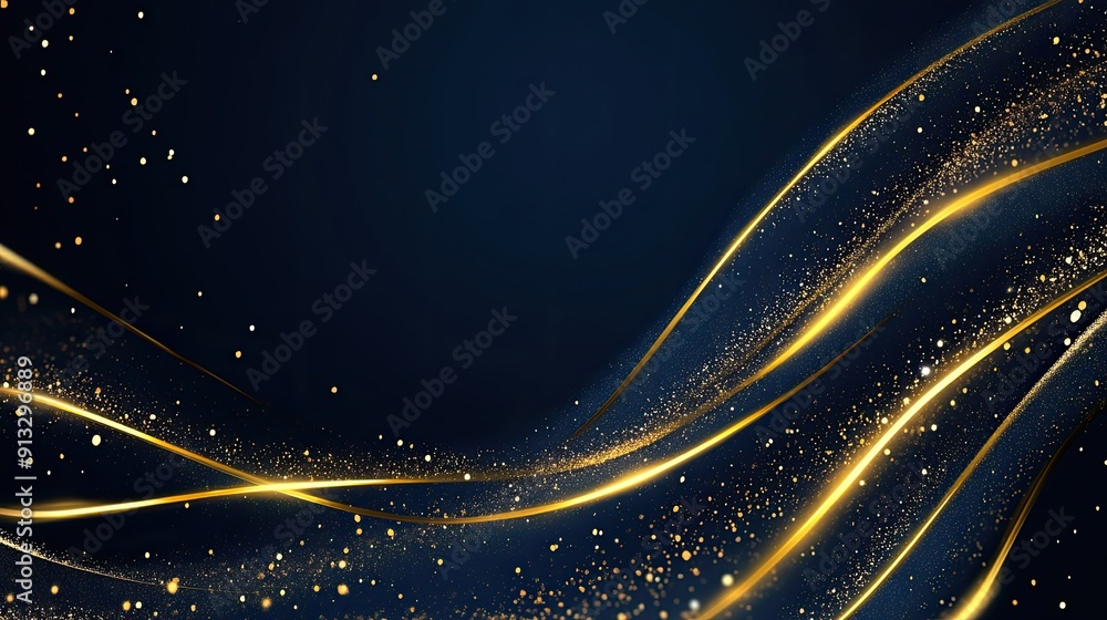 Aufkleber glowing gold lines with sparkle on dark blue background, creating an elegant and dynamic effect with