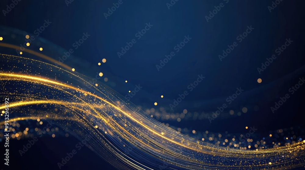 Aufkleber glowing gold lines with sparkle on dark blue background, creating an elegant and dynamic effect with