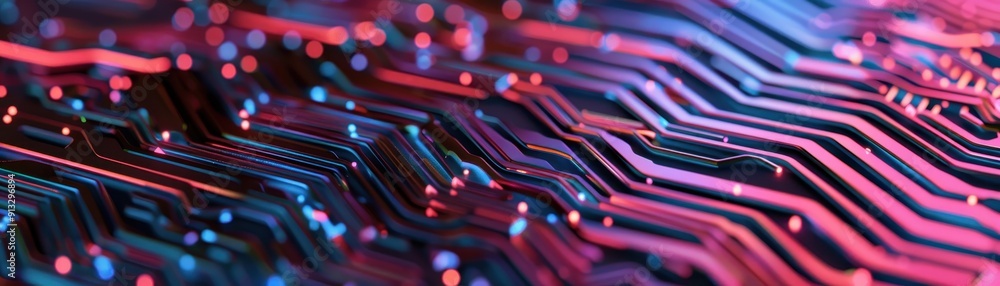 Poster abstract circuit board design featuring vibrant colors and intricate patterns, ideal for technology 