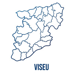 Fototapeta premium Viseu district with municipalities map. Abstract smooth blue gradient linear vector
