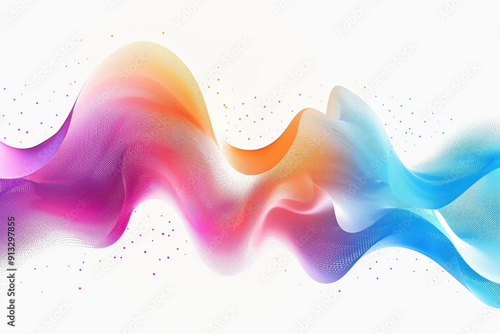 Poster a wave of colorful lines on a white surface, great for design and art concepts
