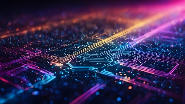 A colorful image of a cityscape with a lot of lights and electronics - Powered by Adobe