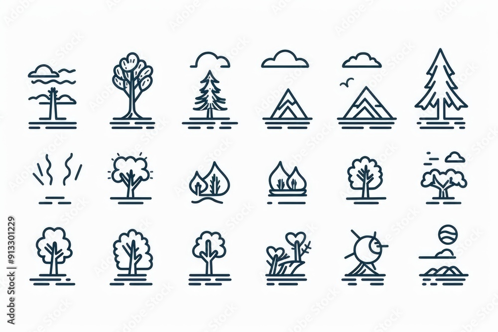 Poster a scenic view of various trees and bushes in a natural setting