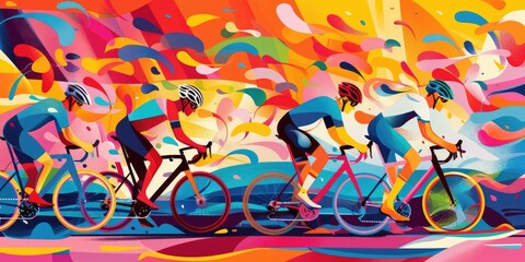 Fototapeta premium Vibrant Cyclists Racing in Bold Colors