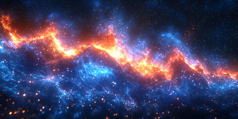 Fototapeta premium Abstract digital landscape with glowing lines and dots on a dark blue background, signifying a data concept.