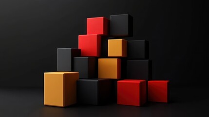 Obraz premium Abstract Geometric Shapes - Black, Red, and Yellow Cubes Arrangement