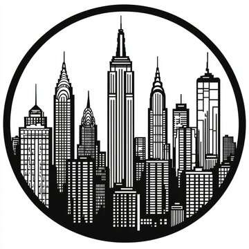 recommend clip art: Black and White Skyline Cityscape in a Circle
