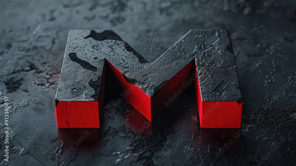 Poster A close-up shot of a red letter M on a black background, suitable for use in designs where you need to highlight the importance of something