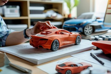 A person builds a scale model of a car