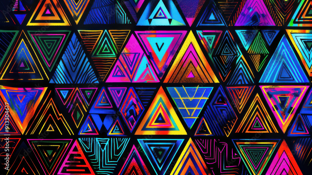 Poster geometric pattern with triangles in neon colors