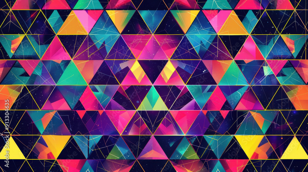 Poster geometric pattern with triangles in neon colors
