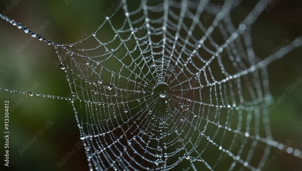 Wall mural spider web with dew drops