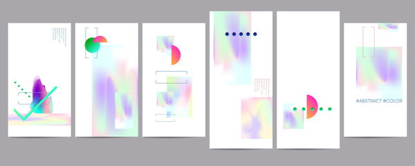 Gradient mesh cover set of backgrounds texture foil pearl shades. Abstract stylish gradient with holographic foil. 90s, 80s