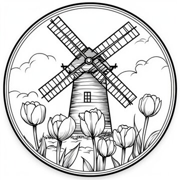 Windmill and Tulips in a Circle