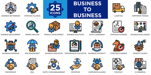 business to business, office, business, meeting, team, teamwork icon set. Outline icons collection. Simple vector illustration	