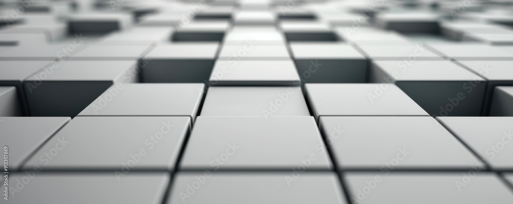 Poster a close-up view of a modern geometric surface made of aligned cubes, creating depth and texture in a